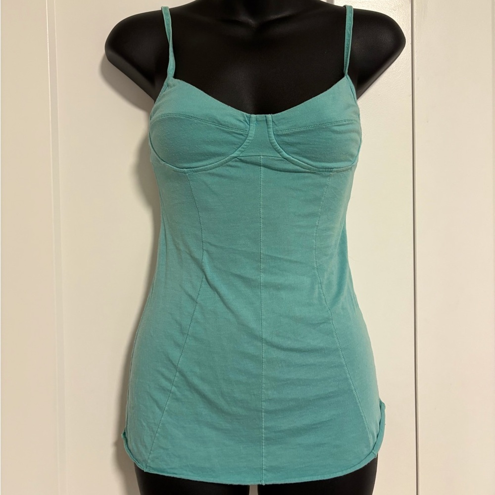 Aritzia Wilfred Pima‎ Cotton Ocean Blue Teal Spaghetti Strap Tank Top Size Small